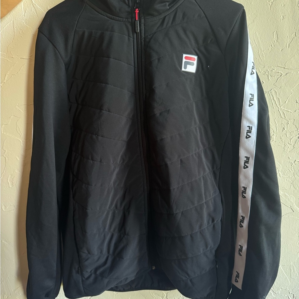 Fila Black Puffer Jacket with Stand-Up Collar and Full Zipper